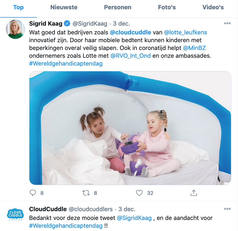 tweet CloudCuddle minister Sigrid Kaag